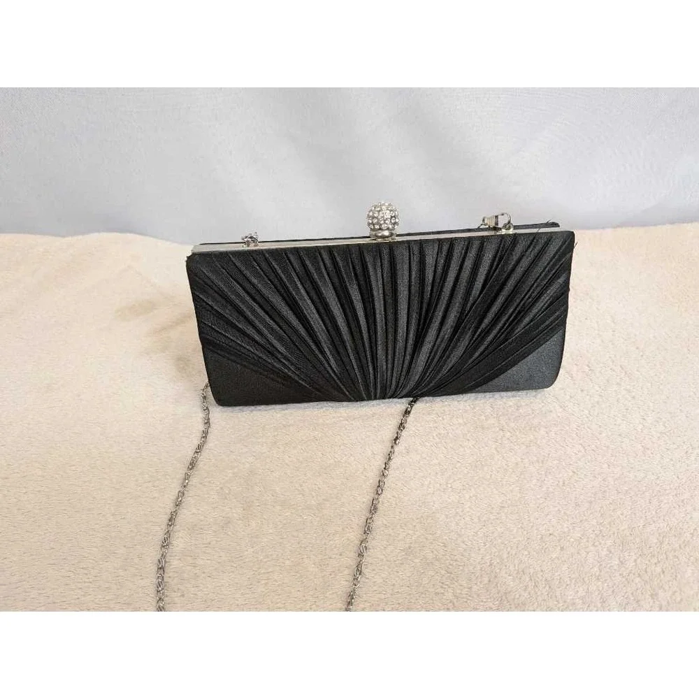 Charlie RSVP Black Pleated Rhinestone Ball‎ Evening Clutch Chain Bag